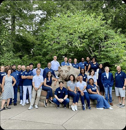 Penn State DBA cohort at the Nittany Lion shrine